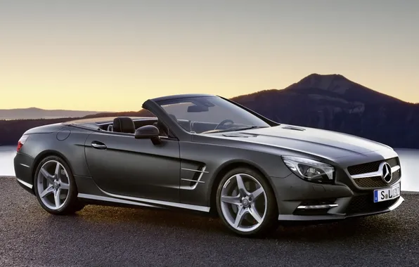 Picture mountains, grey, convertible, mercedes-benz, Mercedes, the front, amg, sl500