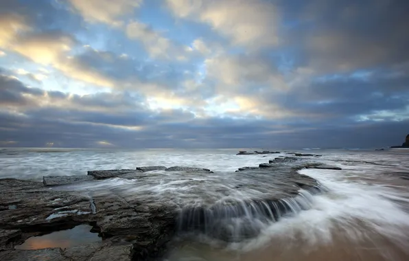 Sea, landscape, sunset, rocks