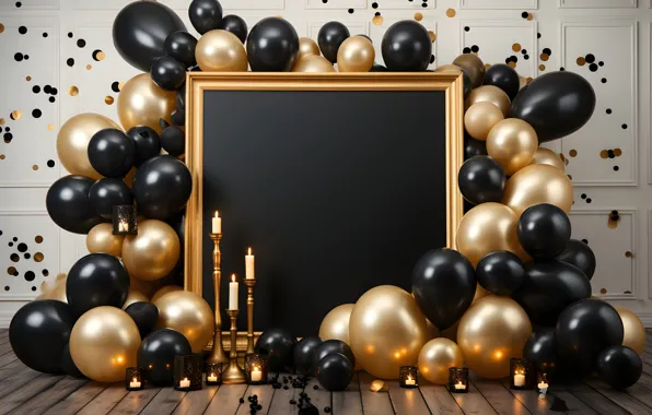 Balls, balloons, wall, holiday, balls, Board, frame, candles