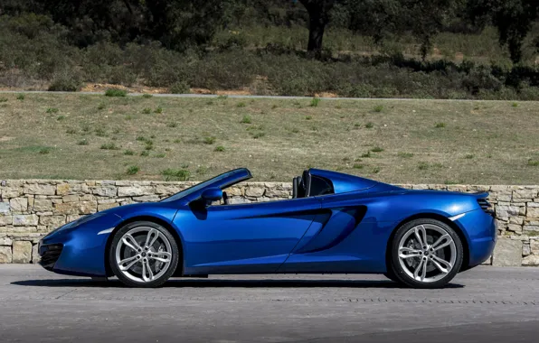 Picture blue, spider, the fence, convertible, side view, spider, McLaren, Mclaren MP4-12C