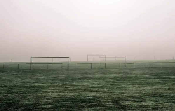 Picture field, fog, football, gate