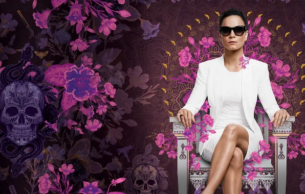 Look, flowers, pose, figure, glasses, skull, the series, poster