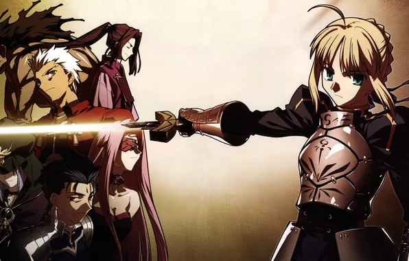 Picture girl, sword, armor, the series, saber, night, fate, stay