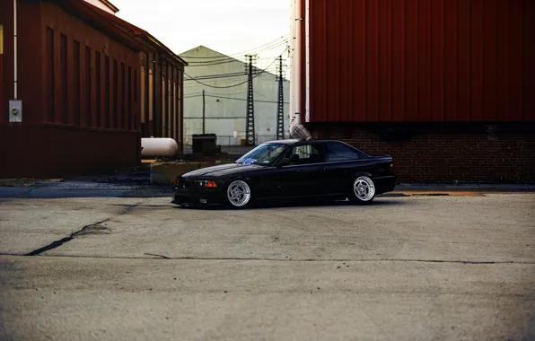 BMW, wheels, black, stance, E36