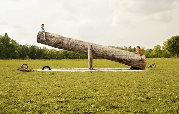 Picture children, swing, log