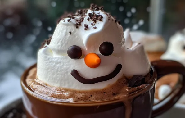 Close-up, smile, chocolate, carrot, window, Christmas, ice cream, mug
