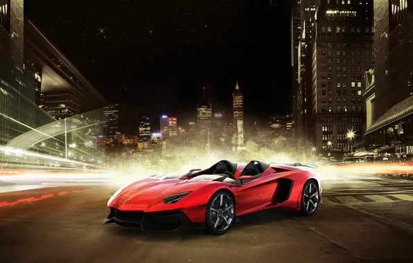 Picture night, the city, Lamborghini, supercar, Lamborghini, Aventador J