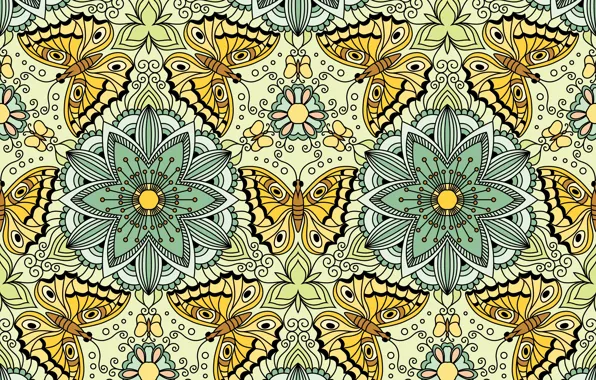 Wallpaper butterfly, flowers, background, pattern, ornament, seamless