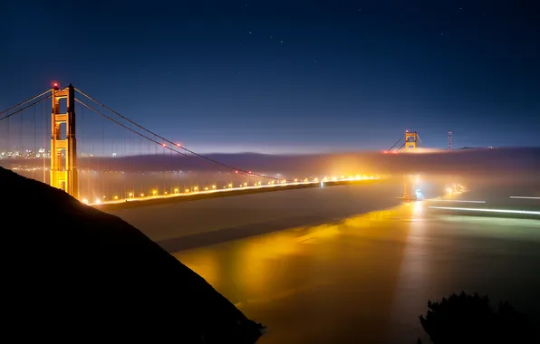 Night, lights, california, pacific ocean, CA, night, san francisco, usa