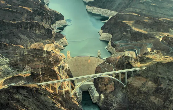 Picture river, dam, AZ, dam, Nevada, Arizona, Nevada, Hoover Dam
