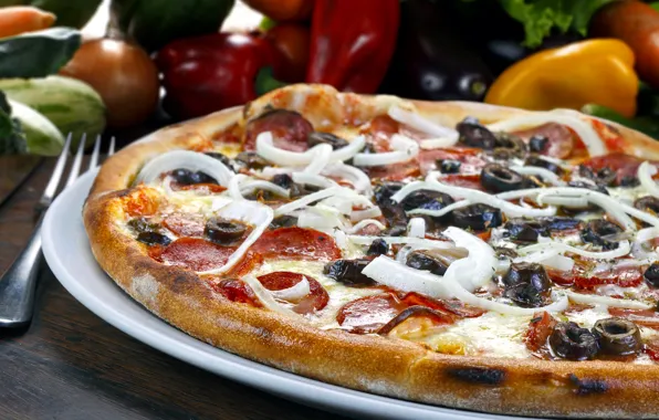 Cheese, pepper, pizza, olives, sausage, pizza, filling, cheese