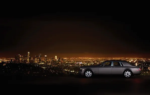 Machine, landscape, night, mountain, skyscrapers, Phantom, is, Rolls Royce