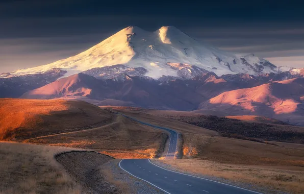 Sunset, nature, mountain, Elbrus, Sergei Lukanin