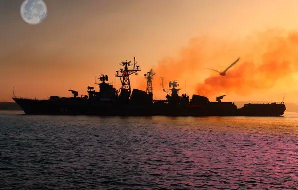 The moon, ship, the black sea, dawn, Navy, guard, quick-witted