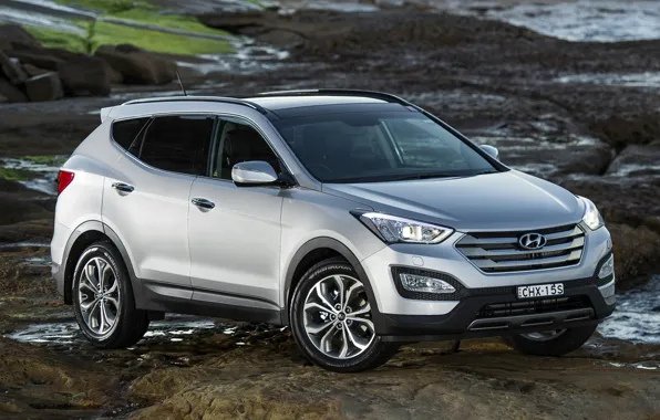 Picture stones, grey, background, jeep, Hyundai, the front, crossover, Santa Fe
