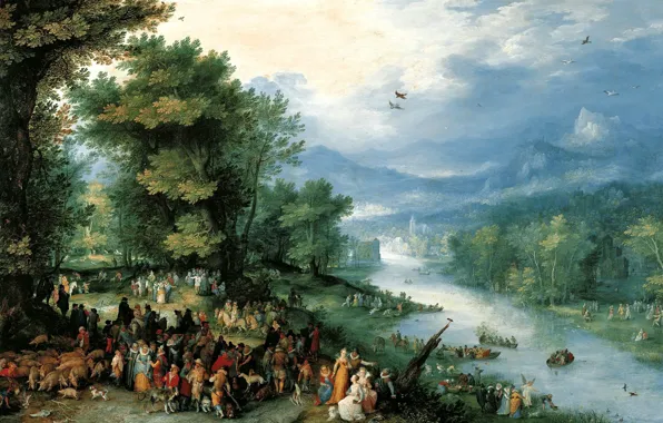 Picture, genre, mythology, Jan Brueghel the elder, Landscape with TAVIA and Angel