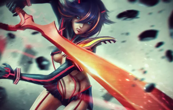 Picture girl, sword, art, characters, Eddy Shinjuku, Kill La Kill, by Eddy Shinjuku, KILLA MOVES RYUKO