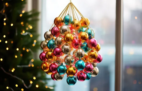 Balls, Christmas, New year, colorful, Christmas decorations, AI art, neural network