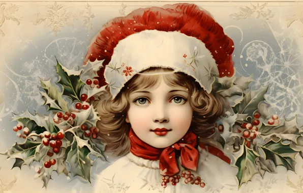 Winter, leaves, snow, retro, berries, portrait, fruit, Christmas