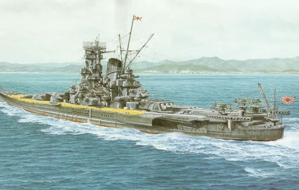 Ship, art, Navy, military, battleship, Japanese, battleship, WW2