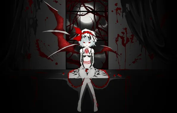 Picture look, girl, the moon, the darkness, blood, wings, anime, strawberry