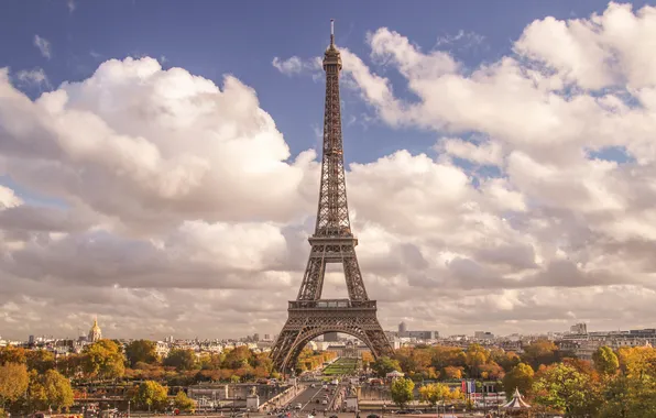 The sky, clouds, Eiffel tower, Paris, paris