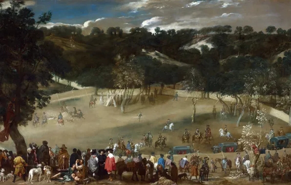 Landscape, picture, genre, Diego Velazquez, Philip IV Hunting wild Boar