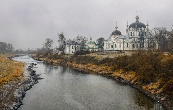 River, rain, temple