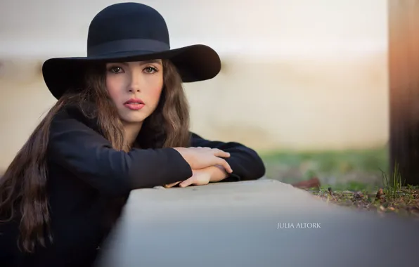 Picture look, girl, face, pose, photo, hat, beauty, Julia Altork