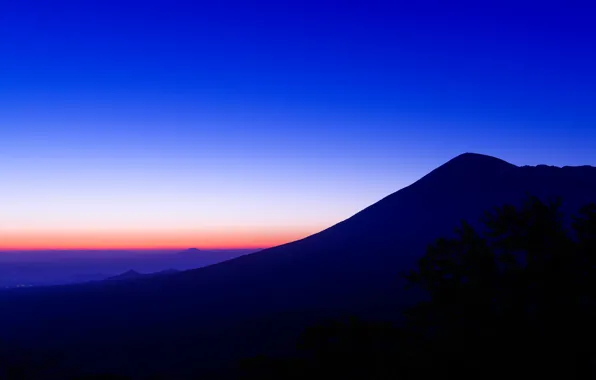 Picture the sky, mountains, tree, silhouette, glow