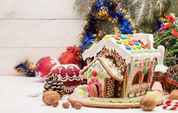 Toys, Board, Apple, ball, Christmas, New year, house, nuts