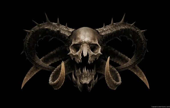 Fear, skull, horns, the devil, horror, Satan, by Blaz Porenta, Satan's sake