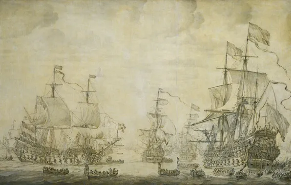 Ink, canvas, 1693, Court-martial aboard 'De Zeven Provincien', Willem van de Velde I, Willem van …