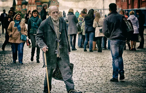 Grandfather, Red square, passers-by, Walkers