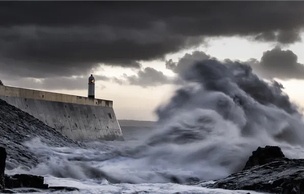 Sea, wave, lighthouse
