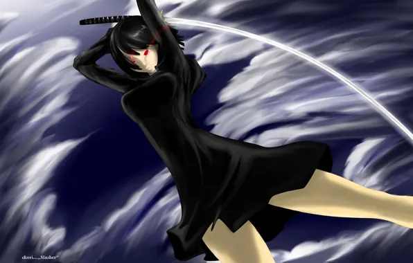 Katana, blow, vortex, red eyes, madness, Durarara, obsessed, Anri Sonohara