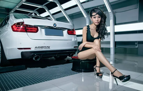Auto, look, Girls, BMW, Asian, beautiful girl, sitting on the machine