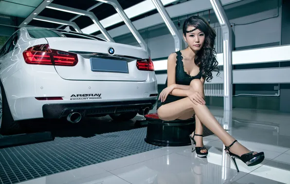 Auto, look, girl, BMW, Asian, beautiful girl, sitting on the machine