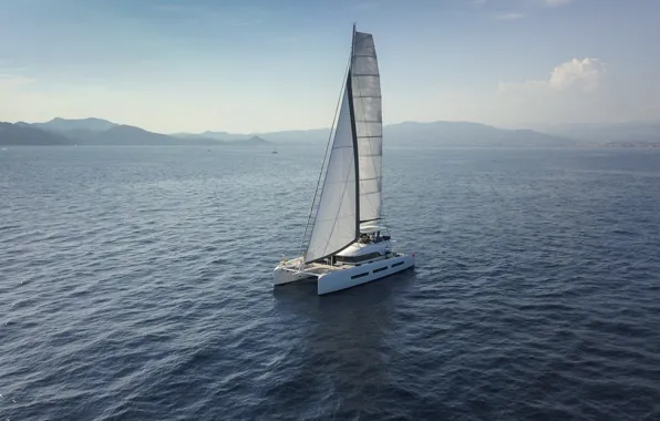 Sea, the wind, coast, boat, haze, sails, walk, swimming