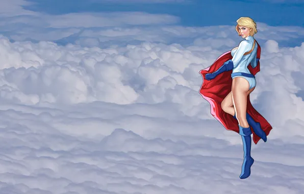Picture girl, clouds, comic, the heroine, DC Comics, Power Girl, Karen Starr, Kara Zor-L
