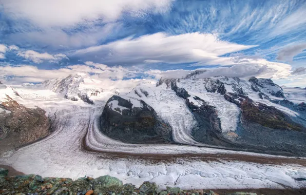 Clouds, mountains, Switzerland, glaciers, switzerland