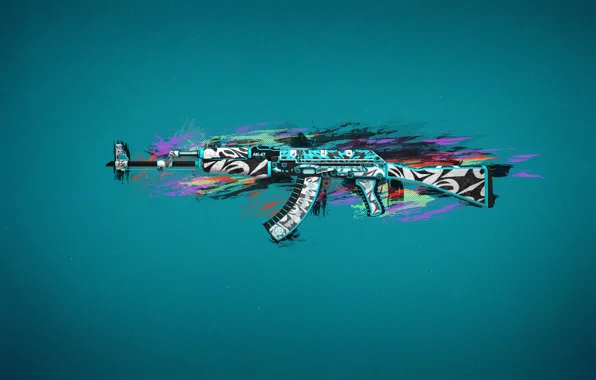 Wallpaper line, spot, blue background, AK-47, paint, cs go, custom paint  job, frontside misty for mobile and desktop, section оружие, resolution  1920x1200 - download