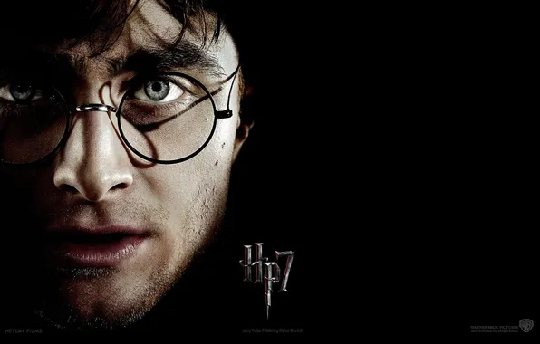 Face, glasses, Harry Potter, black background, Harry Potter and the Deathly Hallows, Harry Potter and …