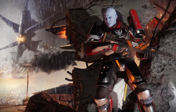 Gun, game, weapon, man, rifle, Destiny, bald, Destiny 2
