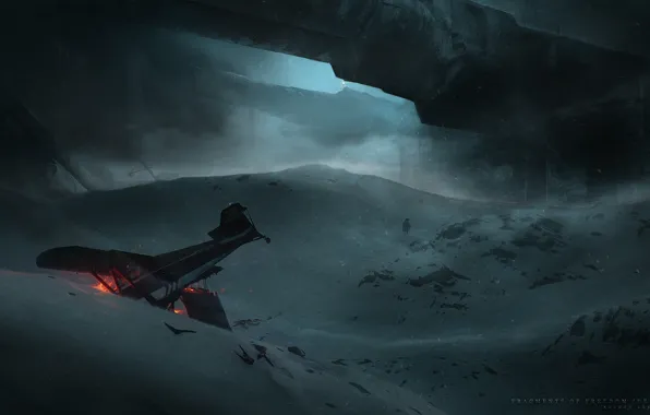 Winter, The plane, The crash, Art, Fantasy, Cold, KuldarLeement