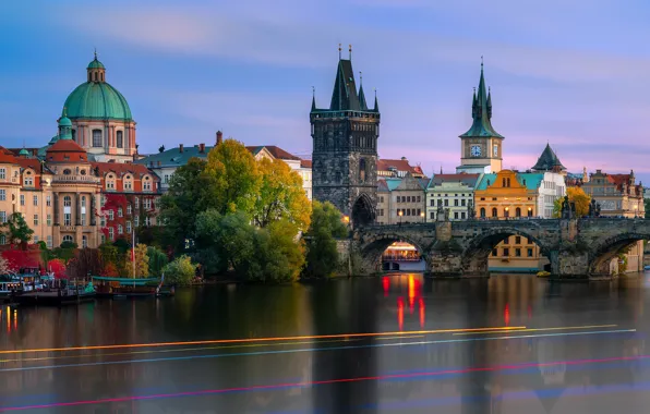 Picture bridge, the city, river, building, home, Prague, tower, Evgeni Fabis