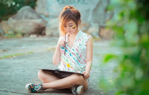 Picture girl, background, book