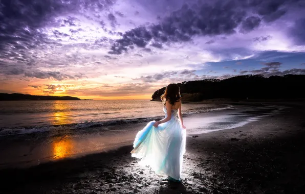 Sea, girl, sunset