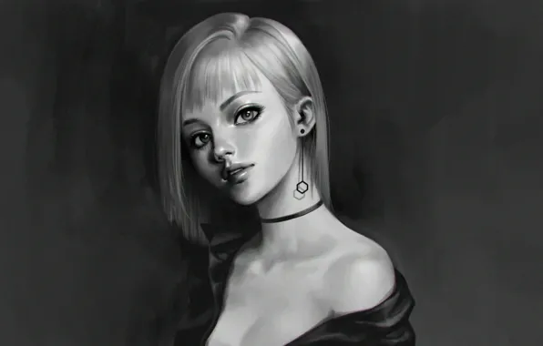 Portrait, art, Girl, black and white, Mintbrush B.