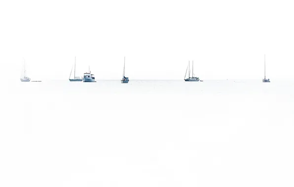 Ocean, smoke, fog, boats, white out
